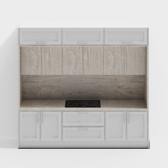 Stylish Low-Polygon Kitchen Cabinet 3D model