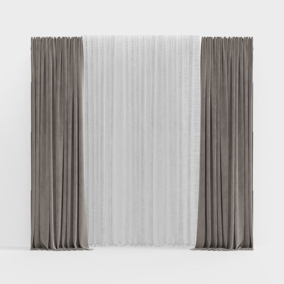 Stylish Gray Velvet Curtain 3D Model for Interior Design