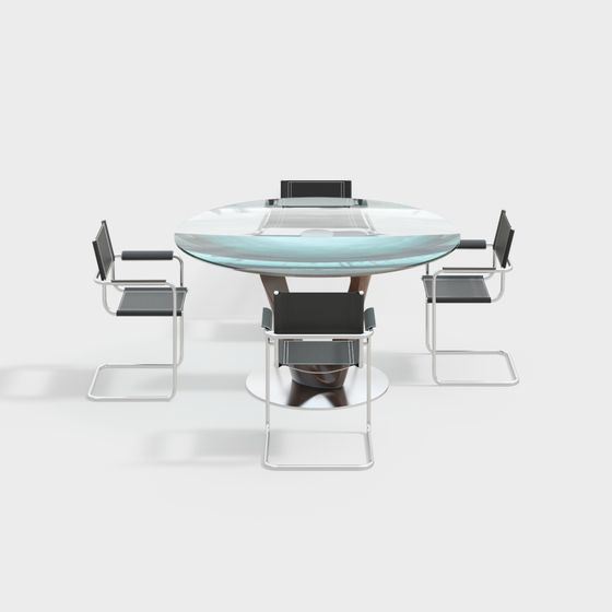 Elegant Glass Round Table and Metal Chairs 3D model