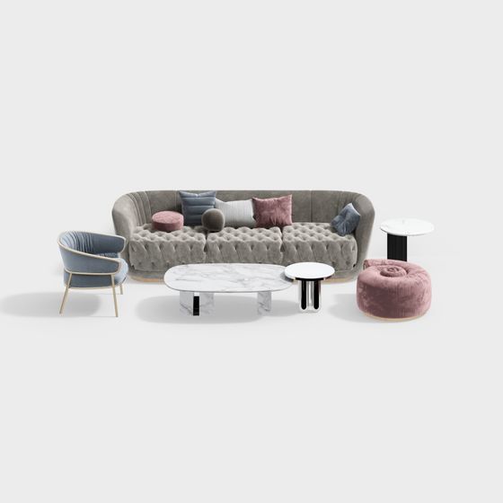 Chic Low-Polygon Sofa Set 3D model for Modern Interiors