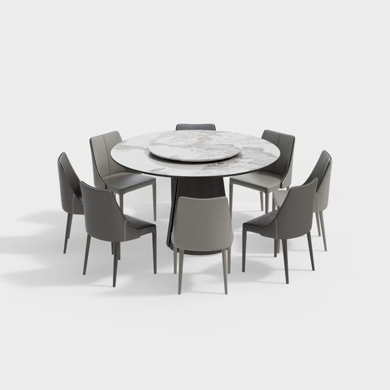 Elegant Low-Poly Dining Table and Chair Set 3D model