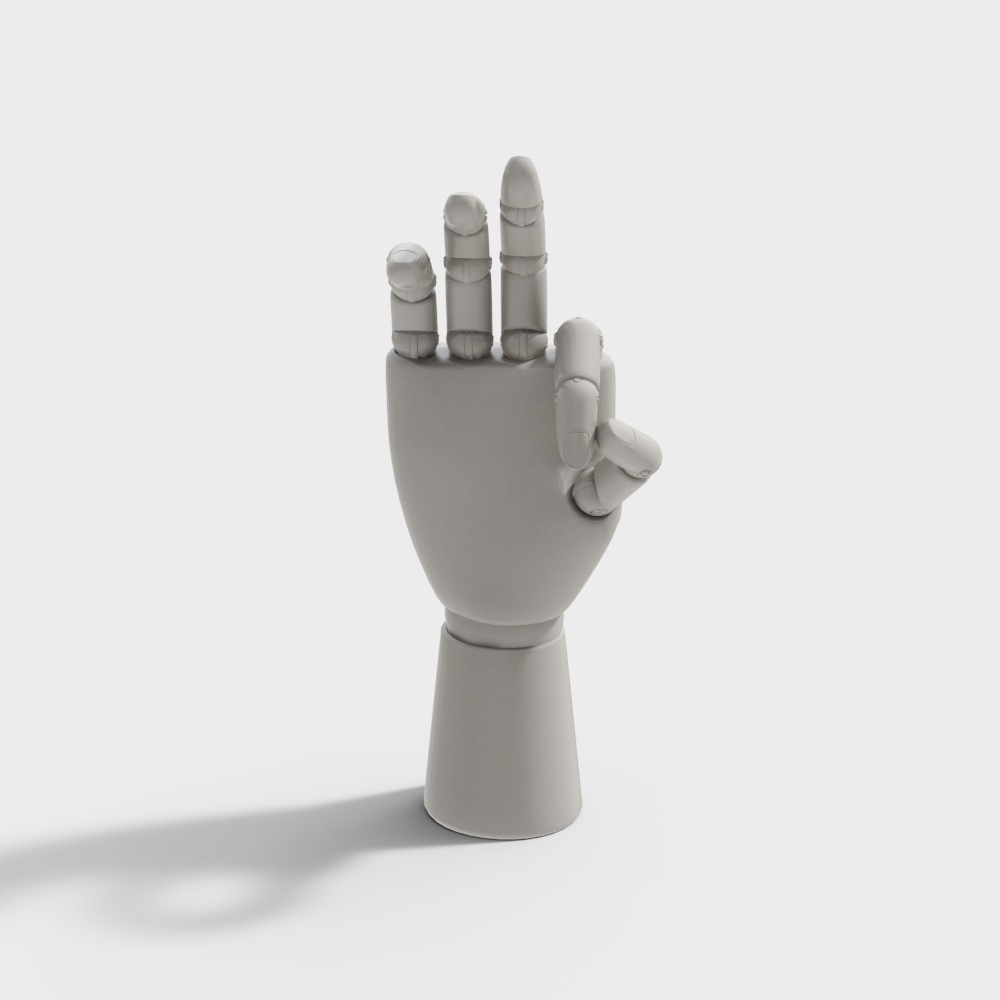 Low Poly Mechanical Hand 3D Model – Futuristic Gray Design