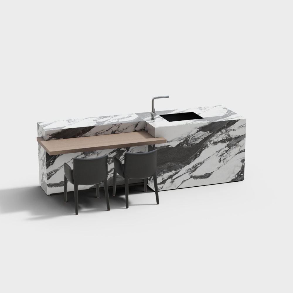 Elegant Marble Bar Counter 3D Model – Minimalist Marble & Wood
