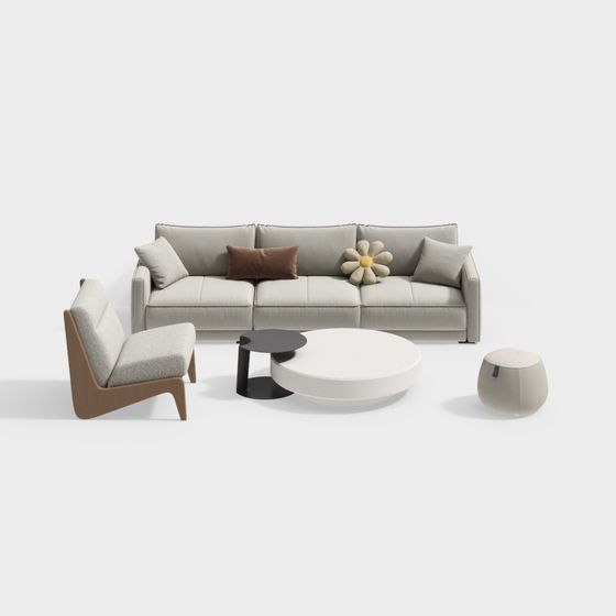 Elegant Low-Poly Sofa Set 3D model for Modern Interiors