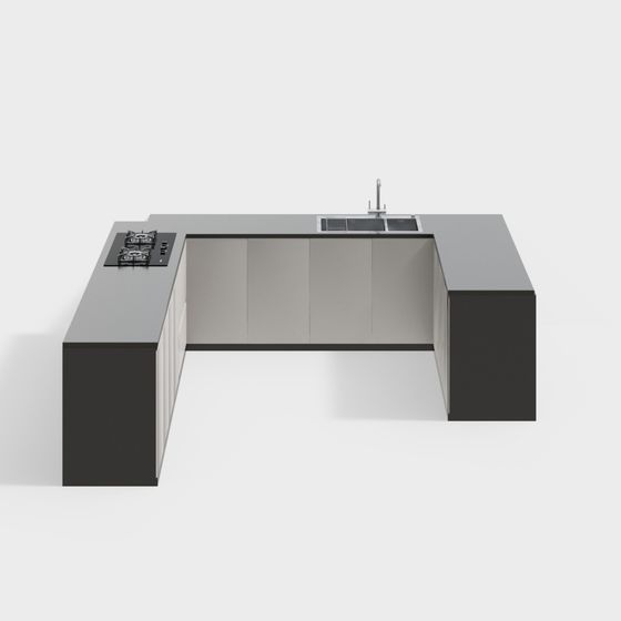Stylish Low-Poly Kitchen Island 3D Model