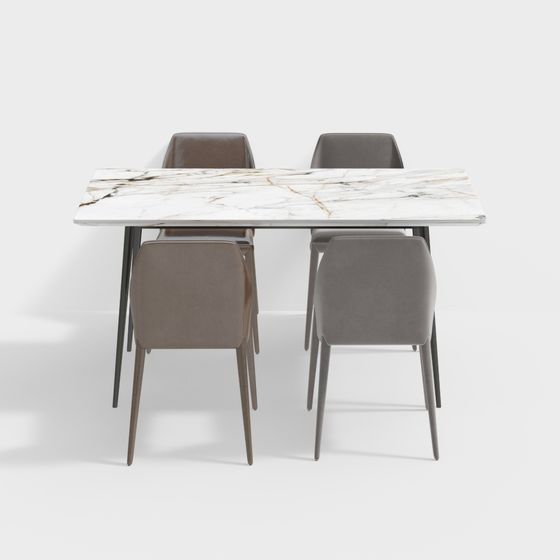 Elegant 3D Dining Table and Chair Set Model
