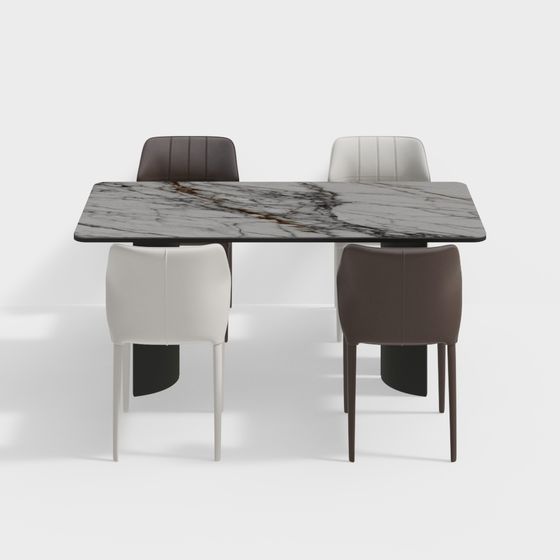 Marble Dining Table and Chair Set 3D model