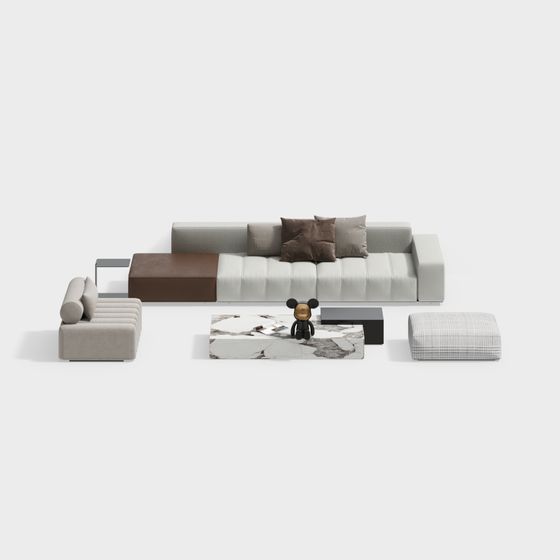 Elegant Low-Poly Sofa Set 3D model for Modern Spaces