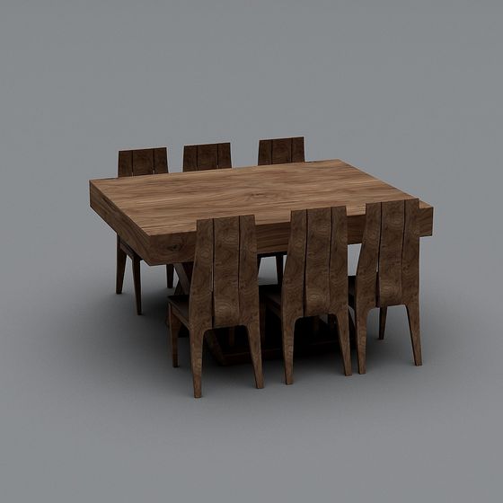 Natural Low-Poly Dining Table and Chair Set 3D model