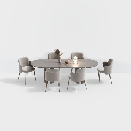 Stylish Round Table and Six Chair Set 3D model