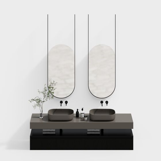 Elegant Double Sink Vanity 3D model for Modern Spaces