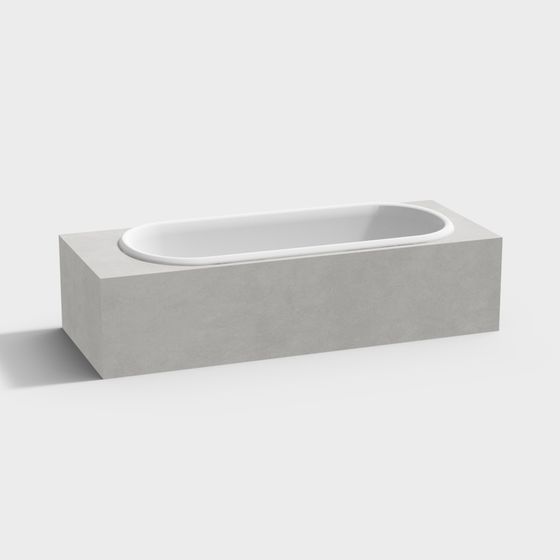 Minimalist Concrete and Ceramic Bathtub 3D model