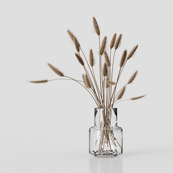 Glass Vase with Hay 3D model for Nature-Inspired Designs