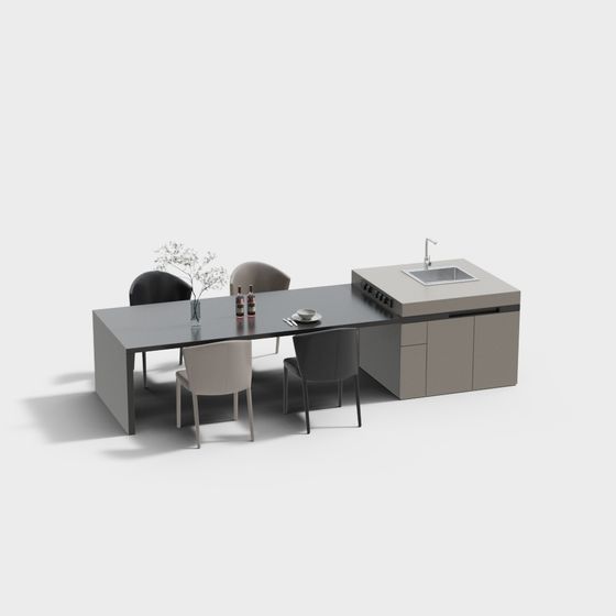 Minimalist Kitchen Dining Table Set 3D model