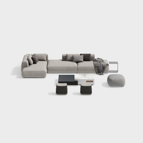 Elegant Low-Poly Sofa Suite 3D model