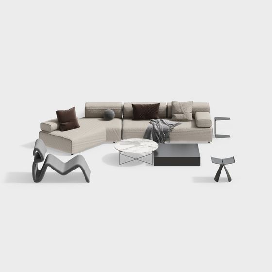 Urban Living Room Set 3D model for Modern Interiors