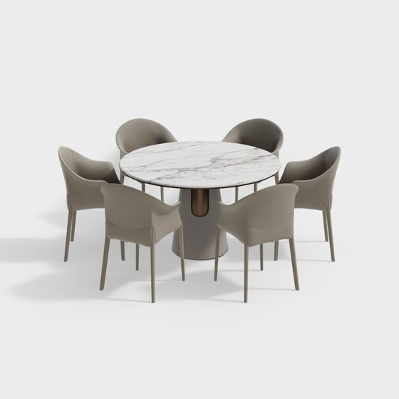 Elegant Round Table and Six Chairs 3D model