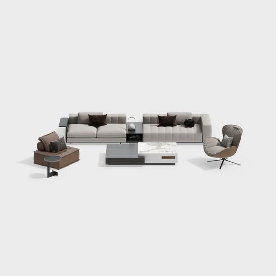 Sleek Low-Polygon Sofa Set 3D model for Modern Interiors