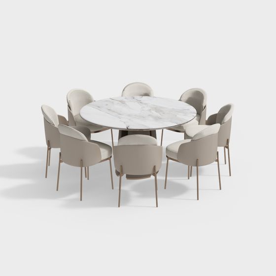 Elegant Round Table and Eight Chairs 3D model