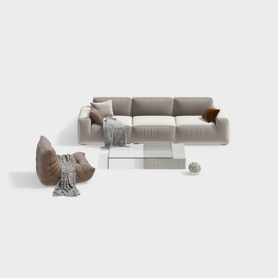 Elegant Low-Poly Sofa Set 3D model for Modern Spaces