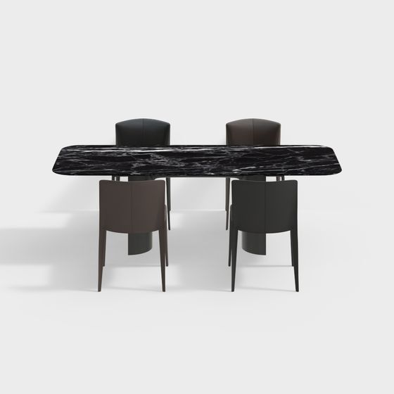 Elegant Marble and Leather Dining Table Set 3D model