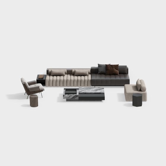 Elegant Low Poly Sofa Set 3D model for Cozy Spaces