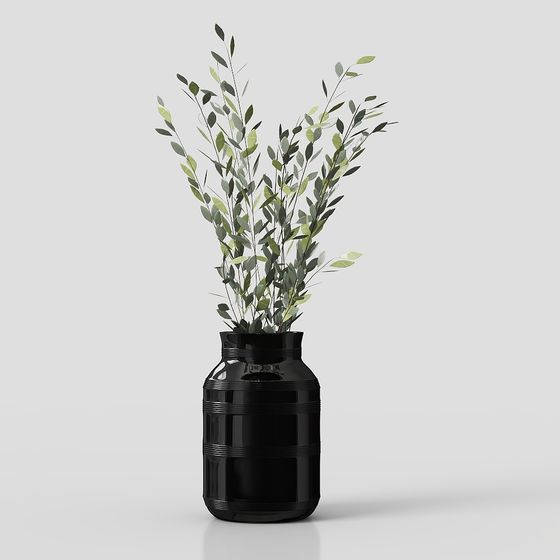 Elegant Black Bottle with Green Plant 3D model