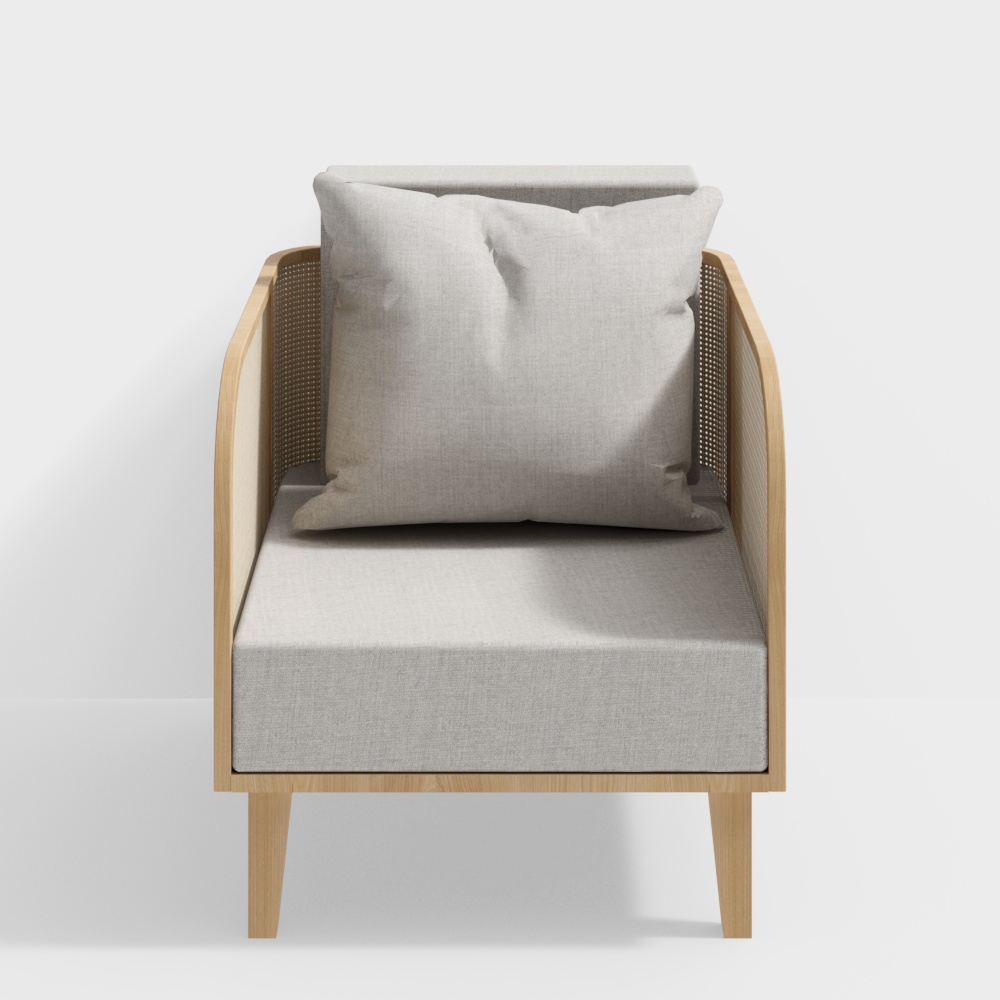 Cozy Corner Chair 3D Model – Nordic Wood and Fabric