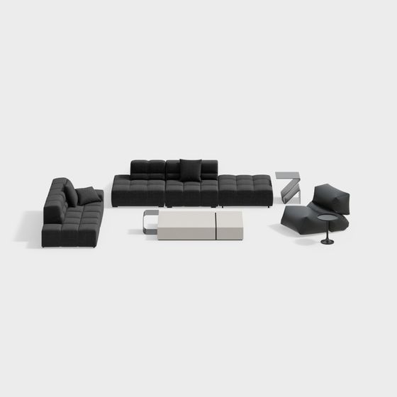 Chic Low-Poly Sofa Set 3D model for Modern Spaces