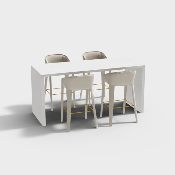 Concrete Dining Table and Bar Stool Set 3D model