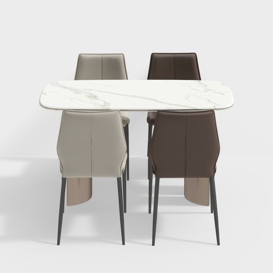 Elegant Low-Poly Dining Table and Chair Set 3D model