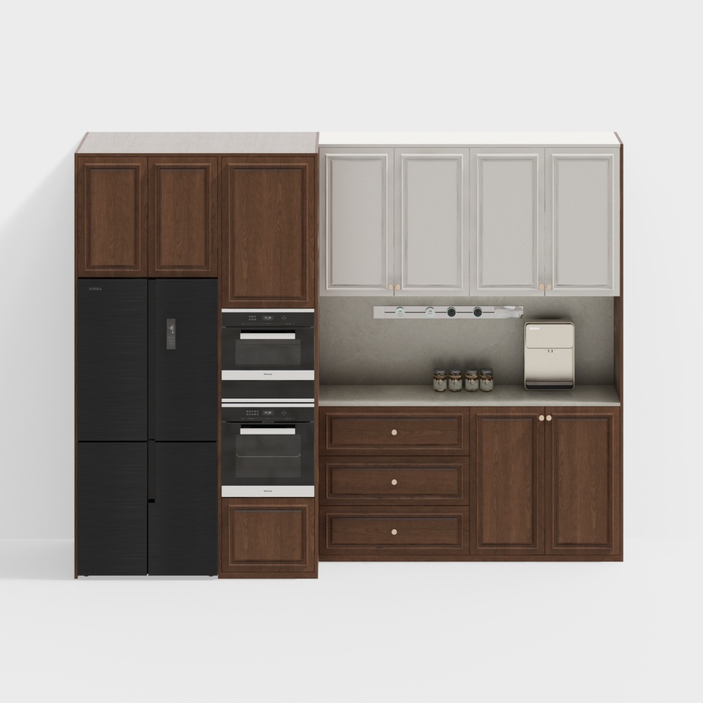 Contemporary Modern Kitchen Cabinet 3D Model – Wood & White Finish