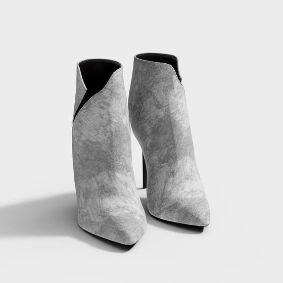 Stylish Gray High Heel Ankle Boots 3D model