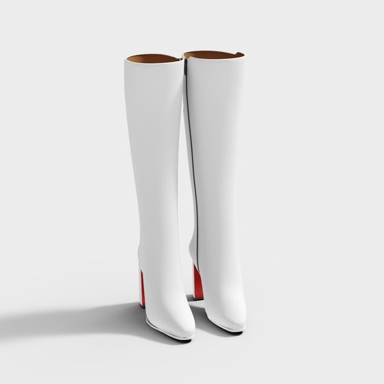 Stylish White Leather Boots 3D Model