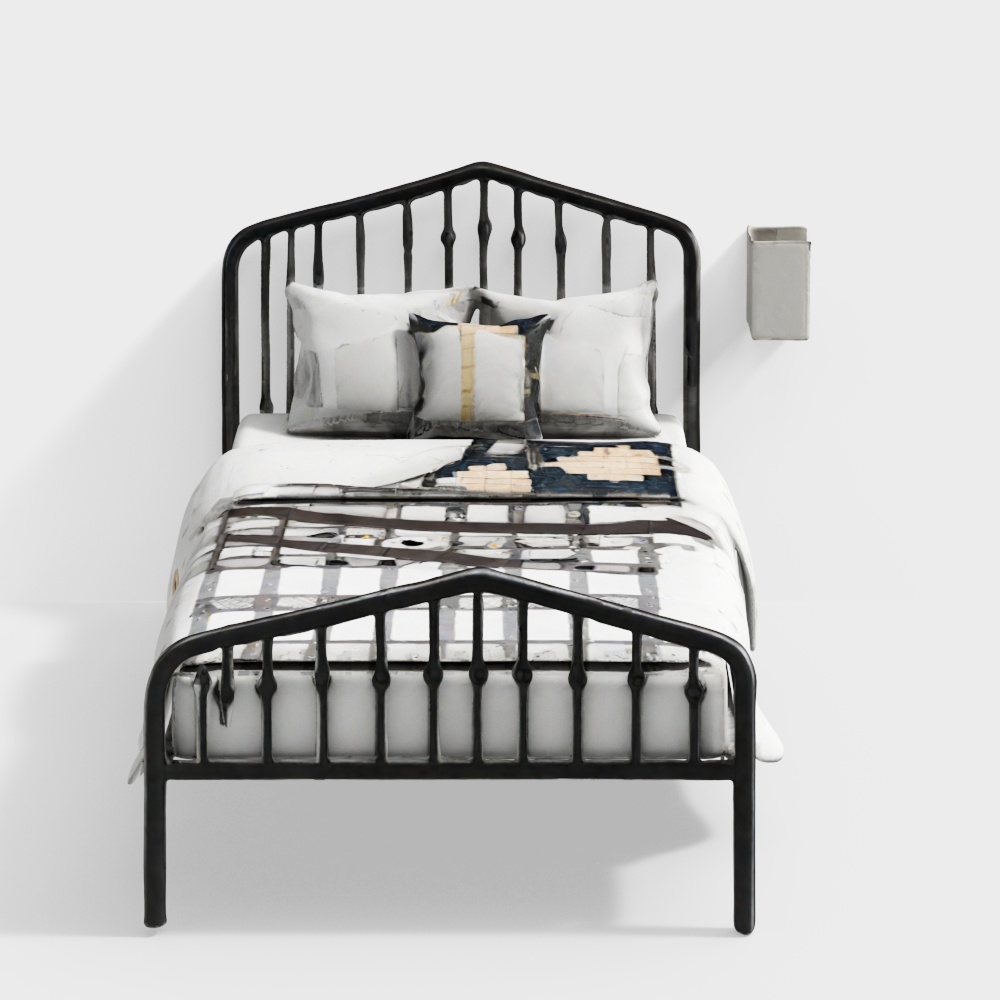 Elegant Low-Poly Iron Bed 3D model for Modern Homes