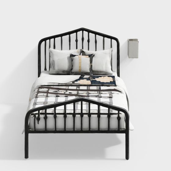 Elegant Low-Poly Iron Bed 3D model for Modern Homes
