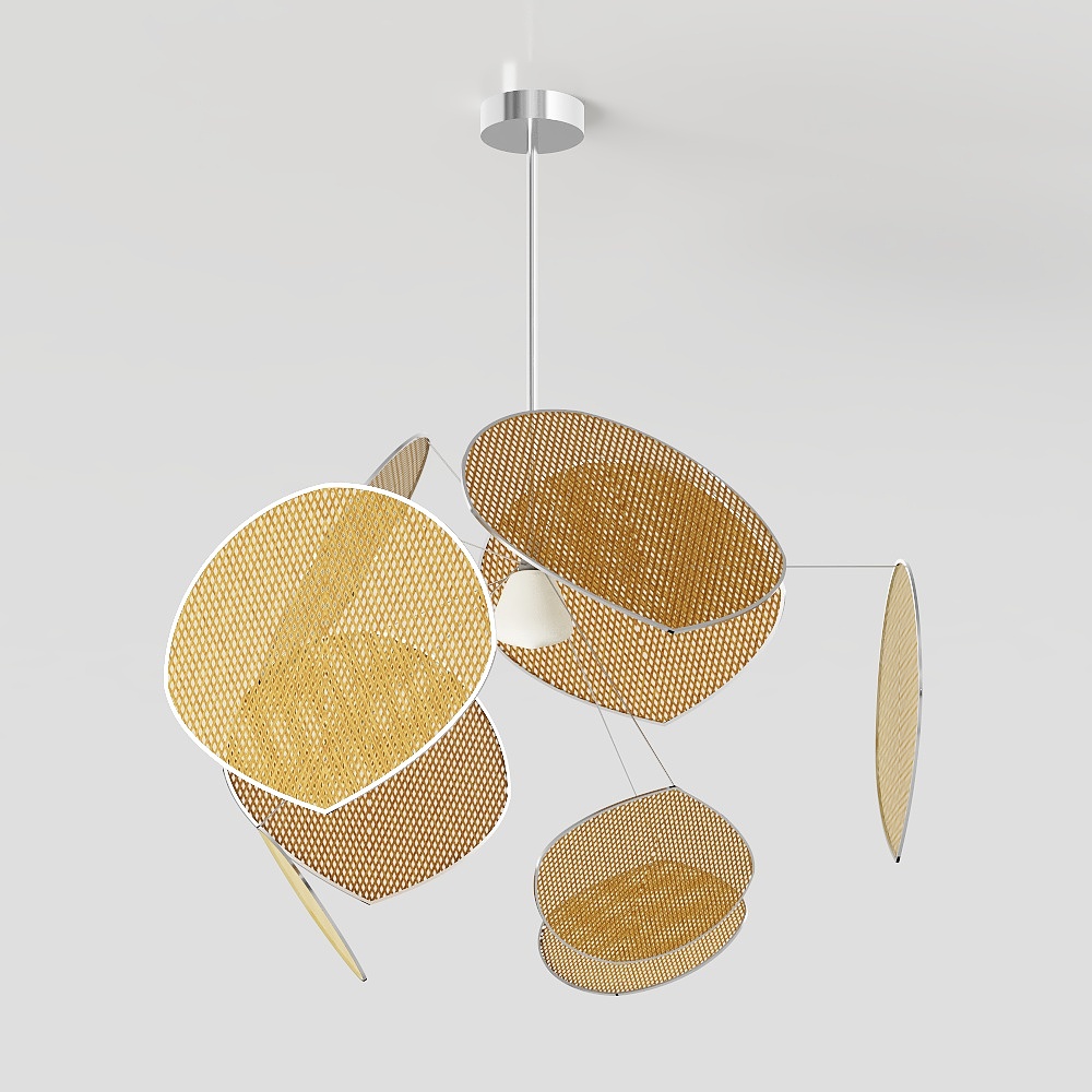 Elegant Low-Poly Chandelier Model – Gold & Silver Frame