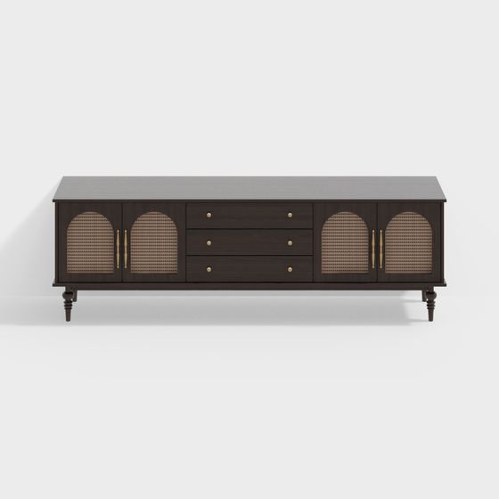 Sleek American-Style TV Cabinet 3D Model in Brown