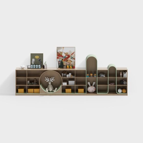 Children's Bookshelf 3D Model in Wood Color
