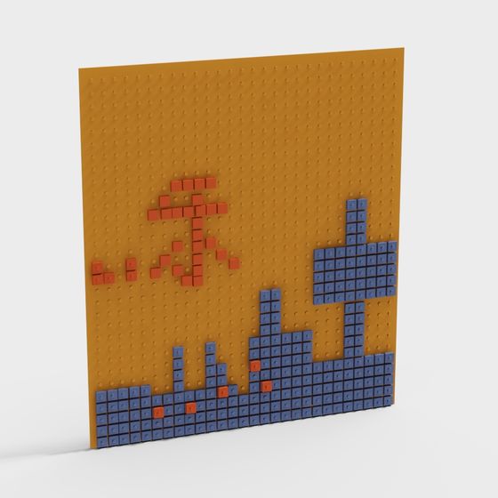 Retro Game Bricks Wall 3D model for Creative Projects