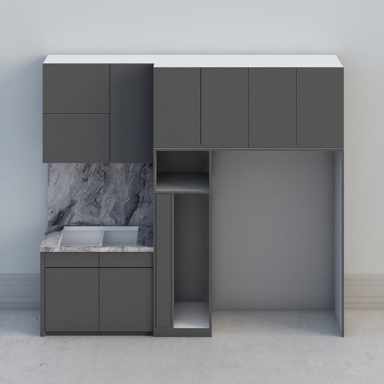 Stylish Minimalist Kitchen Island 3D model