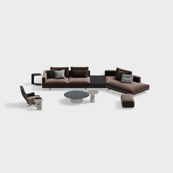 Elegant Low-Poly Sofa Set 3D model for Modern Interiors