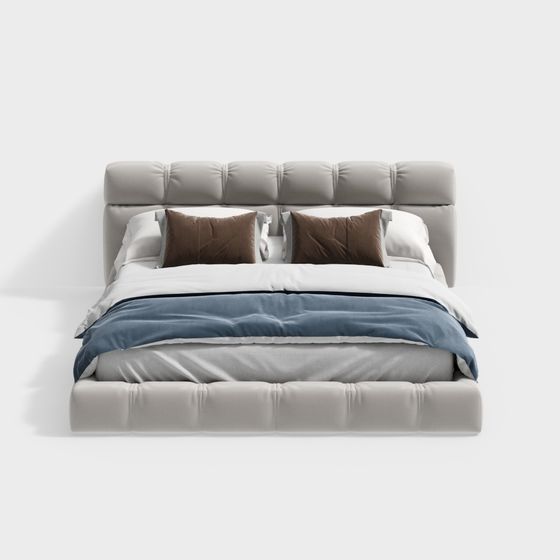 Elegant Low-Polygon 3D Bed Model for Modern Interiors