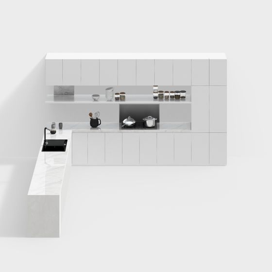 Modern Low-Polygon Kitchen 3D Model Design