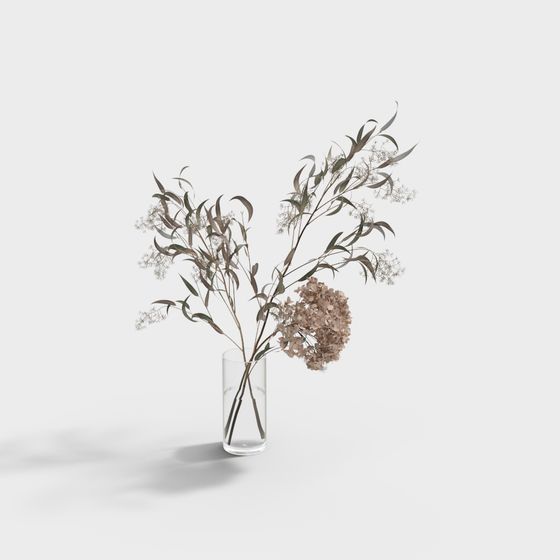 Glass Vase with Natural Flowers 3D model