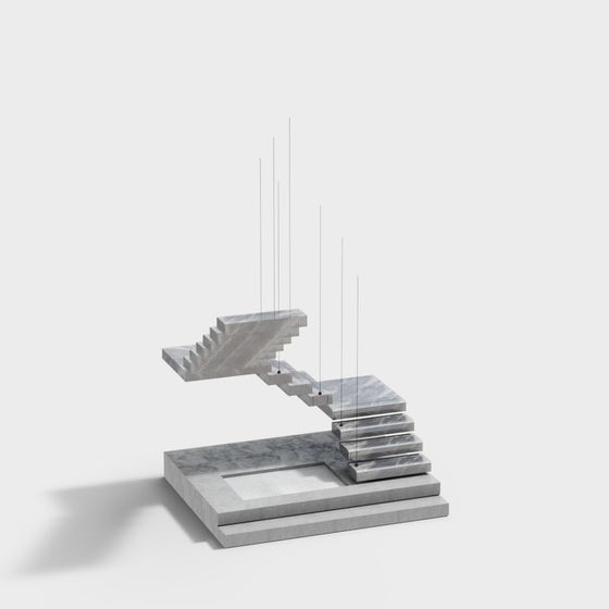 Elegant Low-Poly Floating Staircase 3D model for Modern Interiors