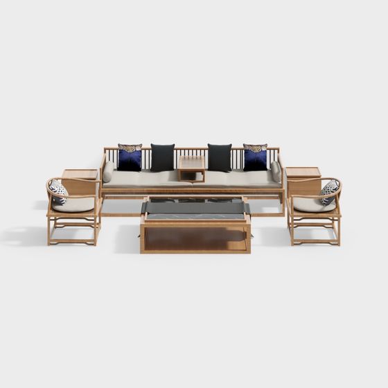 Stylish Sofa Set 3D model Blending Modern and Traditional Aesthetics
