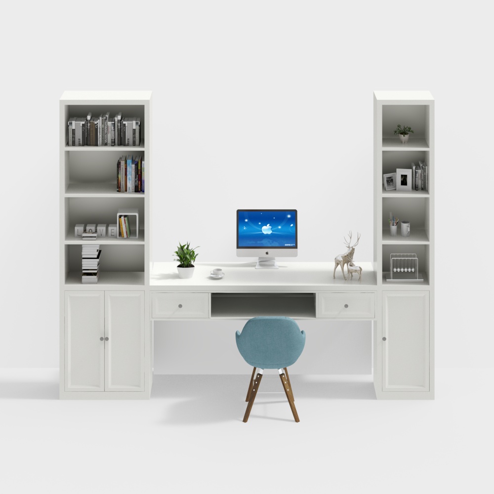 European-Style Bookcase Desk and Chair Combination