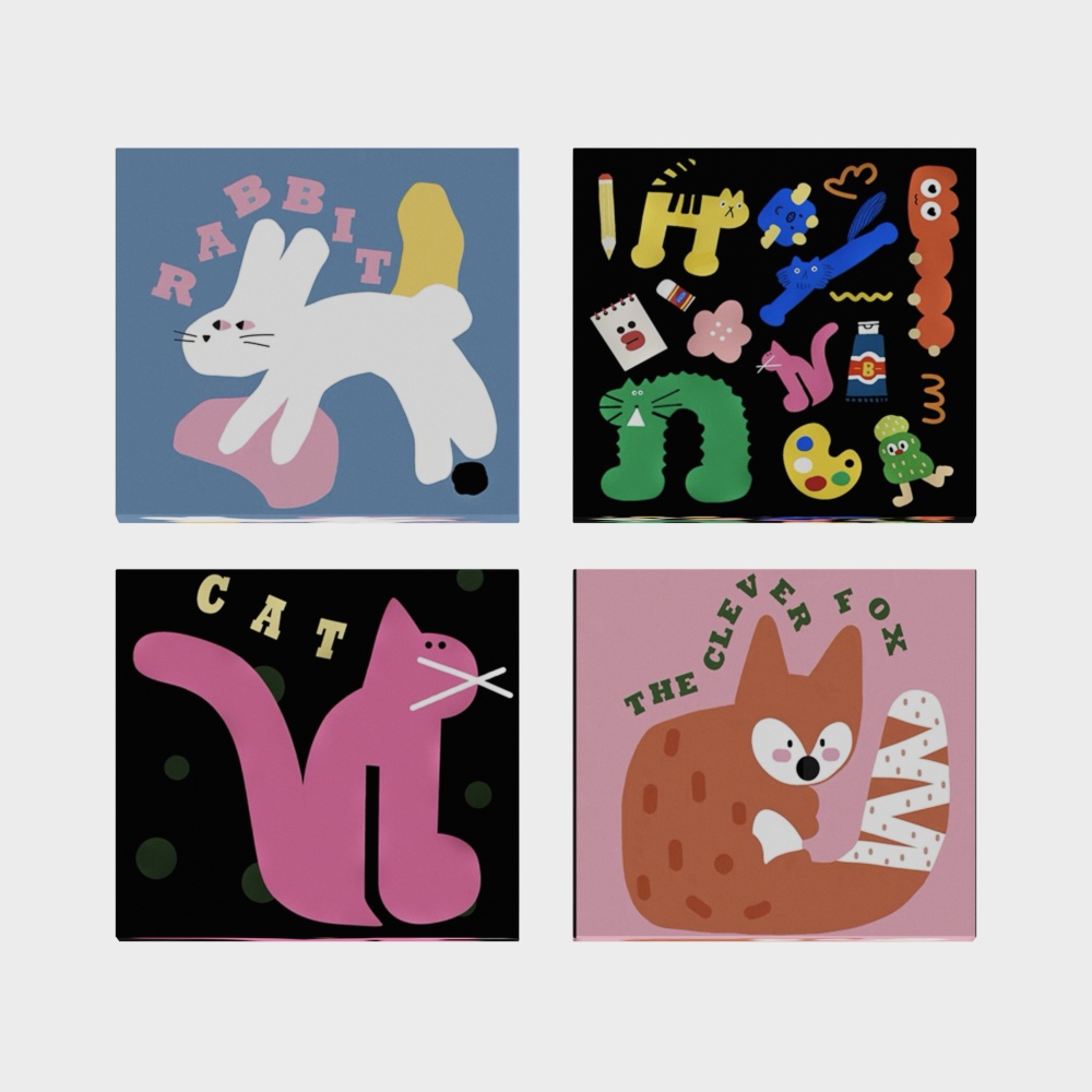 Playful Cartoon Animal Collection 3D Model – Colorful Low-Poly