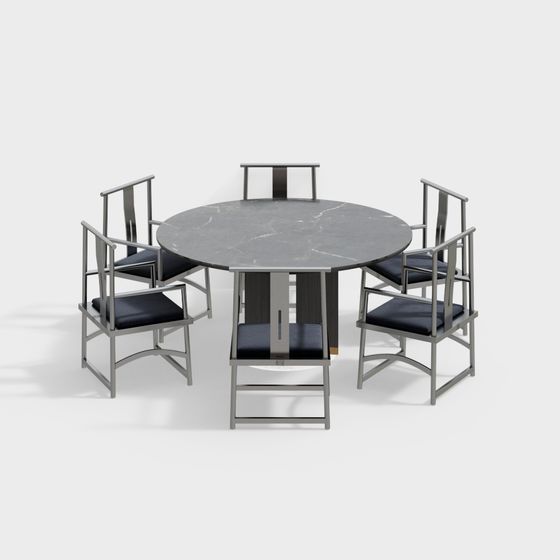 Modern Marble Dining Table and Chair Set 3D model